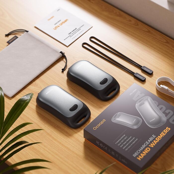 Електричні грілки для рук OCOOPA - 2 шт, водонепроникні IP45, ергономічні, 18 годин тепла, портативні, для активного відпочинку, гольфу, кемпінгу, міста (Шифер-сірий)