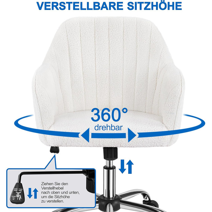 Крісло Yaheetech для дому та офісу: регульоване, обшите велюром, до 136 кг, колір слонова кістка