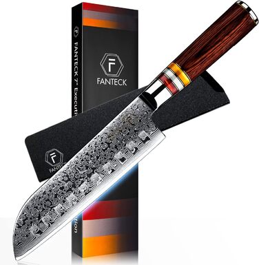 Японський ніж Gyuto FANTECK з дамаської сталі 20 см (67 шарів VG-10) - професійний кухонний ніж з ручкою з паккавуду, в подарунковій коробці