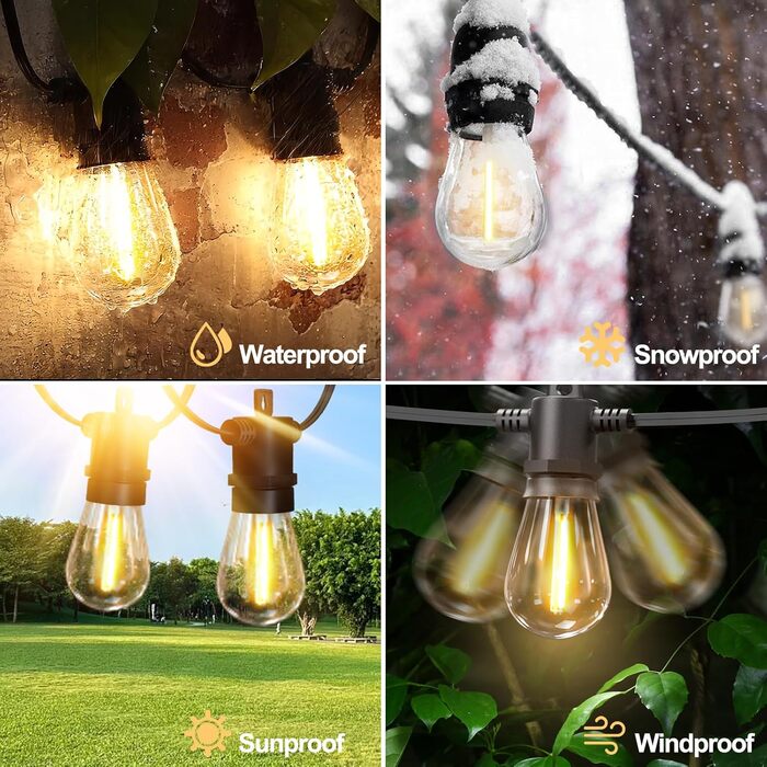 BRIMAX LED гірлянда для вулиці, 30м, 220-240V, IP44, 46+4 лампочки G40 E12 1W, 2200K, розширювана, для кемпінгу, ярмарку, саду, вечірки