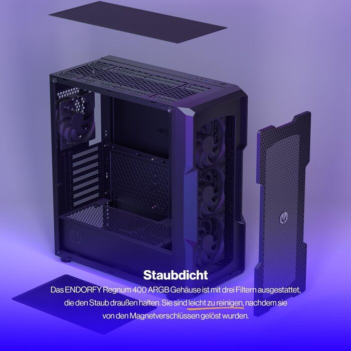 Комп'ютерний корпус ENDORFY Regnum 400 Air, 4x120 мм PWM вентилятори, скляна бічна панель, просторий, високий повітряний потік