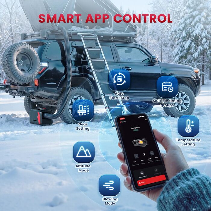 Дизельний опалювач 8kW Blazecore 1S з Wi-Fi, 12/24V/240V, 0.12-0.45 л/год, 10-рівнів регулювання температури, автоматичний старт/стоп для авто та вантажівок