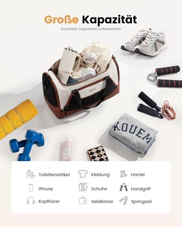 Спортивна сумка LOVEVOOK для жінок, 30л з відділенням для взуття та мокрих речей, невелика сумка для спортзалу, плавання, сауни, ручної поклажі для спорту, фітнесу, тренувань та подорожей, водонепроникна дорожня сумка-мішок (B-бежевий, коричневий, чорний,