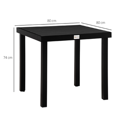 Outsunny Garden Table на 4 персони Компактний обідній стіл з простого у догляді алюмінію, пластику, чорного 80x80x74см для садових меблів