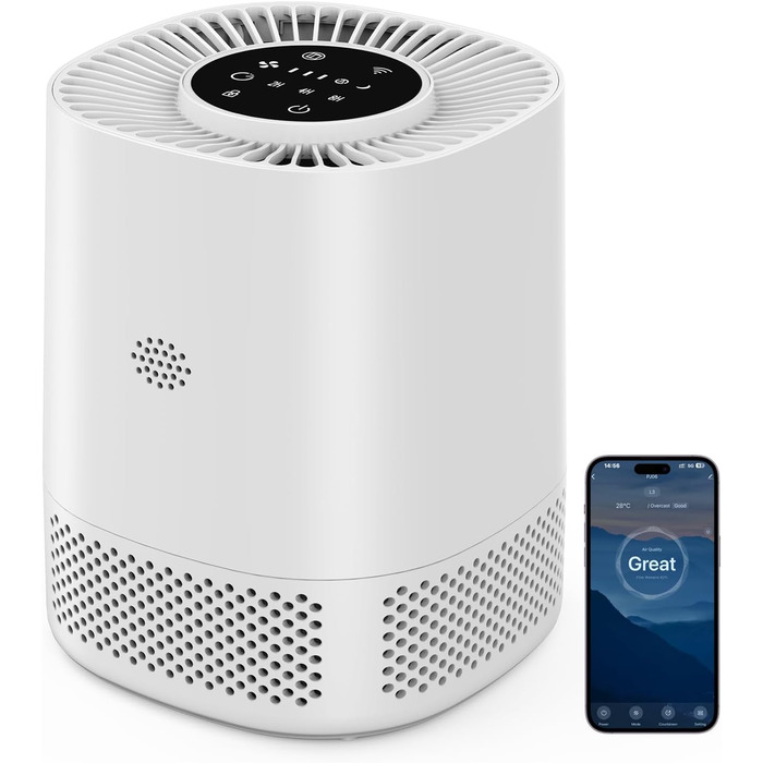 Повітряний фільтр з HEPA фільтром H13: очищення від пилу та частинок до 0,3 мікрона, тихий режим (20 дБ), авто-режим, 3 швидкості для дому