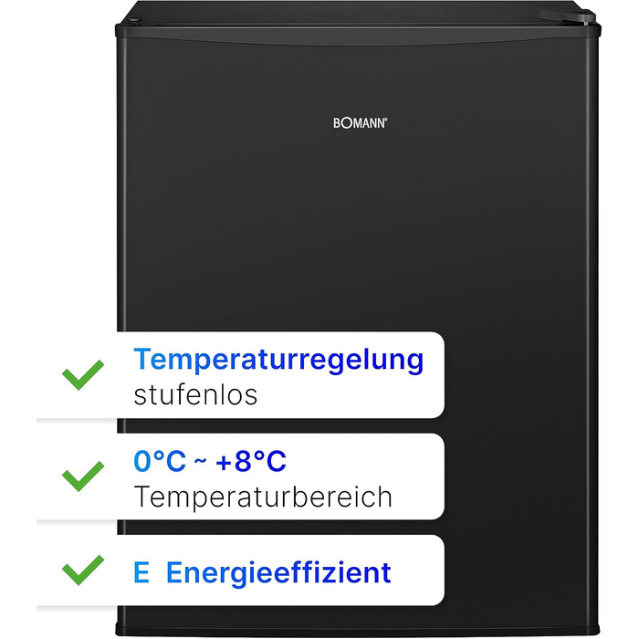 Холодильник Bomann Mini 58 л, 2 скляні полиці, плавне регулювання температури, змінна дверна петля, KB 7347