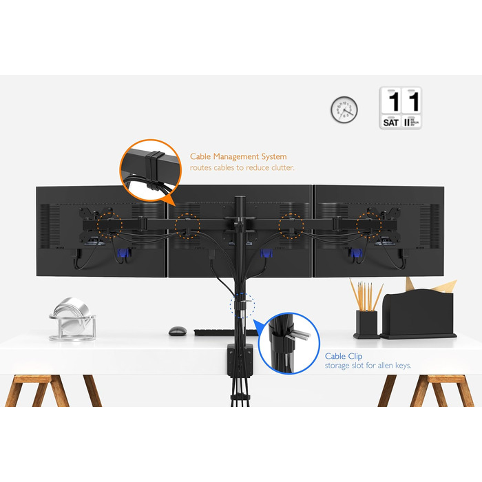 Підставка для моніторів BONTEC на 3 монітори, 13-24 дюйми, LED/LCD, регульована, VESA 75/100, чорна