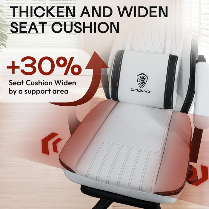 Ігровий крісло Dowinx з дихаючого PU-шкіри, з підніжкою, масажем, підтримкою попереку, велике та високе, ергономічне, з кишеньковим пружинним подушками, для дорослих та підлітків (Чорний та Золотий)