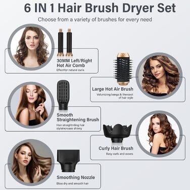 Фен GAOEEIN Air Styler 6 в 1 Magic Twist, 110 000 об/хв, швидке сушіння, для всіх типів волосся