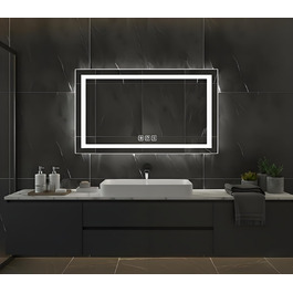 Дзеркало для ванної кімнати Luminorcrest з підсвічуванням, прямокутне 60 x 80 см, LED, 3 кольори, диммування, сенсорне управління, антизапар, CRI90+, загартоване скло, бічне та заднє підсвічування Дзеркало для ванної кімнати Luminorcrest з підсвічуванням, прямокутне 60 x 80 см, LED, 3 кольори, диммування, сенсорне управління, антизапар, CRI90+, загартоване скло, бічне та заднє підсвічування