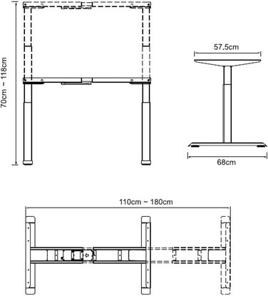 Стіл Duke-Handel регульований по висоті електричний з функцією пам'яті Ергономічний стоячий стіл з телескопічною рамою столу 180 x 80 см або (чорний-натуральний, 150 x 78 см)