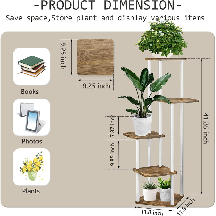 Ярусна дерев'яна підставка для рослин, біла, для прикраси в приміщенні/саду/балконі, 5-
