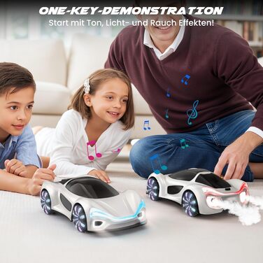 SIMREX RC Автомобіль 360° Дрифт Stunt Авто на радіокеруванні з LED підсвіткою дисків та туманом, 2.4GHz для дітей та дорослих від 6 років, подарунок на день народження, білий