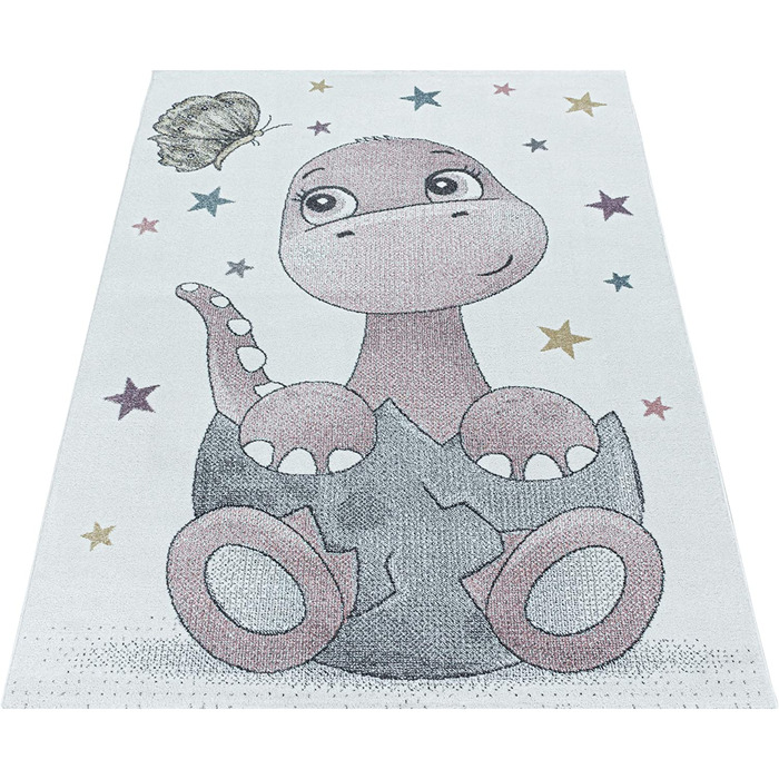 Домашній дитячий килим з коротким ворсом, м'який килим для дитячої кімнати, дизайн динозавра, динозавра, колір розмір (160x230 см, рожевий)