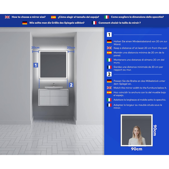 Дзеркало для ванної кімнати з підсвічуванням FORAM - LED дзеркало 120x70 см - на замовлення - сучасний дизайн без рами (Ambient Line)