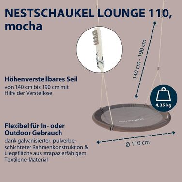 Шоукель HUDORA Nestschaukel Lounge - зручна сімейна гойдалка для дому та вулиці (110 см, Mocha)