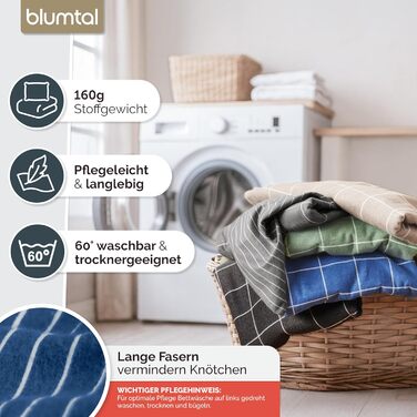 Комплект постільної білизни Blumtal Biber 200x200 см + 2x 80x80 см, бавовна, фланель, Oeko-Tex, ультра м'яка, для зими, з ефектним двостороннім дизайном, тауп (синій візерунок)