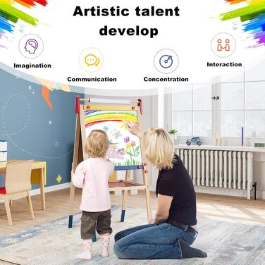 Дитяча мольберт-стіл LIFEZEAL з крейдяною дошкою, дерев'яний, 52.5 x 51.5 x 106.5 см