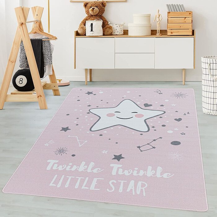Дитячий килимок Carpetsale24 миється ігровий килимок, нековзний милий Зоряний візерунок, килим для хлопчиків і дівчаток, прямокутної форми, для дитячої, дитячої або ігрової кімнат, розмір 120 х 170 см 120 х 170 см рожевий