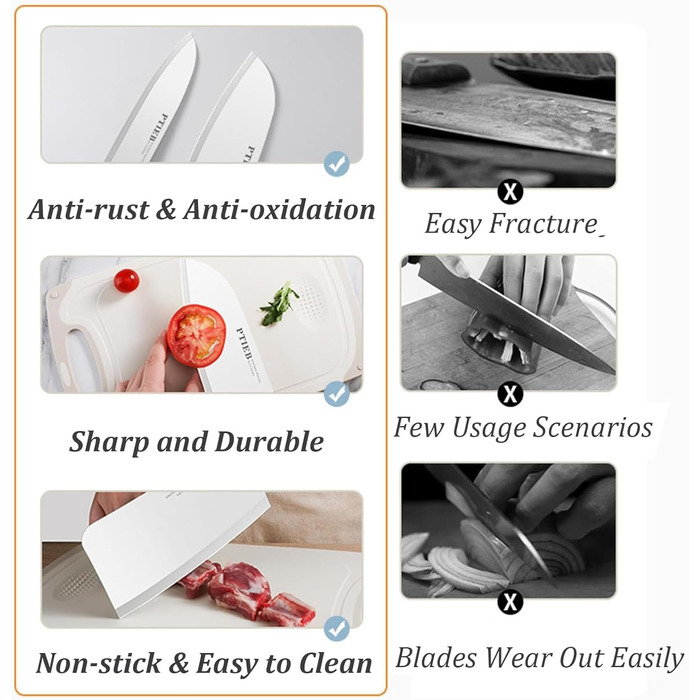 Набір кухонних ножів 7 предметів: сталеві ножі з підставкою, антикорозійні, антипригарні, гострі. З дощечкою та ножицями