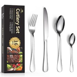 Набір столових приборів Ben & Bel на 6 осіб (24 шт.) з нержавіючої сталі – ніж, виделка, ложка, подарункова коробка, легко миється, придатний для миття в посудомийній машині