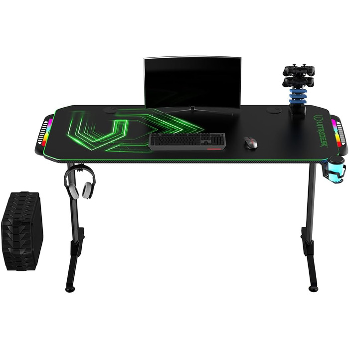 Ігровий стіл ULTRADESK FRAG V3 LED RGB, місце для 2 моніторів, сталь, 150x60 чорний (зелений світлодіод)