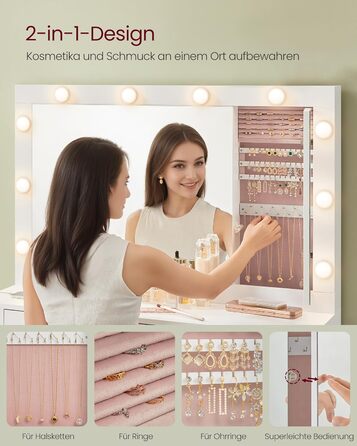 Трюмо VASAGLE з LED-підсвічуванням, дзеркалом та ящиками, 40 x 125 x 140 см, сучасний дизайн, колір