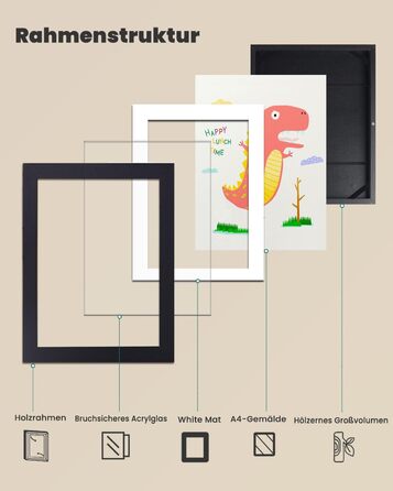 Рамки для фотографій A4, 2 шт. - Чорні, для дитячих малюнків, школи, дому, офісу