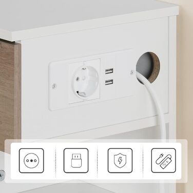 HOOBRO Набір з 2 підвісних приліжкових тумб з USB зарядкою, відкритою та закритою полицею, для спальні, білий і світлий дуб