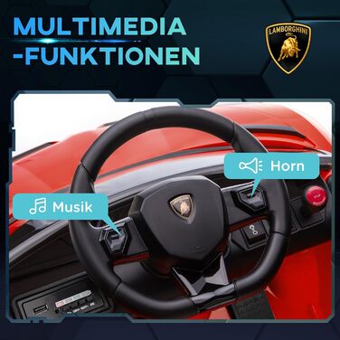 Дитячий електромобіль HOMCOM Lamborghini Aventador SVJ Roadster 12V, червоний, з пультом ДУ, MP3, світлом і звуком, для дітей 3-5 років