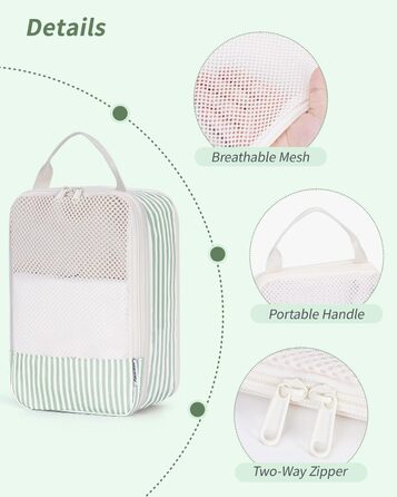 Набір органайзерів для валізи та рюкзака Narwey, 6 шт, компресійні органайзери для одягу та речей у подорож, світло-зелені смужки