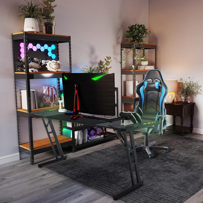 Ігровий стіл YRHome 120x60 см: стіл для комп'ютера з підстаканниками, кабелепроводами та карбоновою поверхнею. Ергономічний стіл для геймерів та офісу, чорний (без LED). Розмір 140x60 см з LED також доступний.