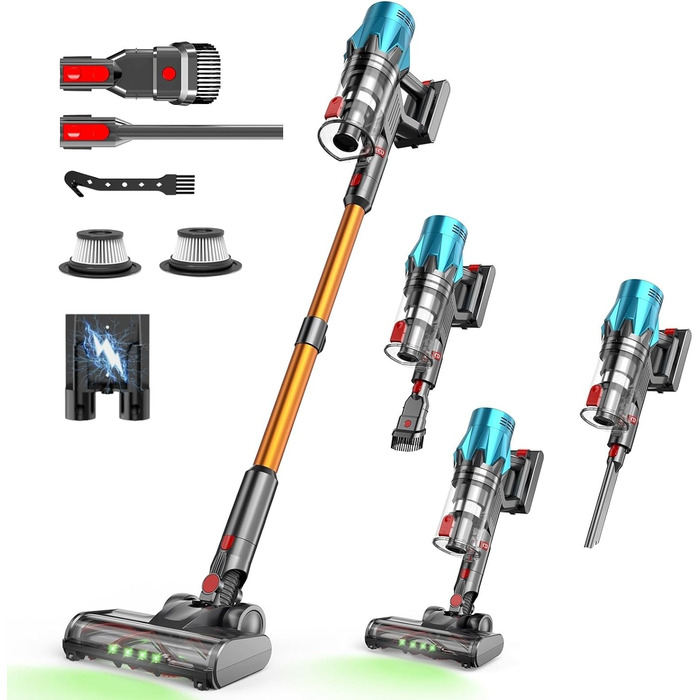 Bergxperten Orizom: Бездротовий пилосос з автовиявленням пилу, 60 хв роботи, 550 Вт, для килимів та твердих поверхонь, видалення шерсті тварин, без мішка (Блакитний)