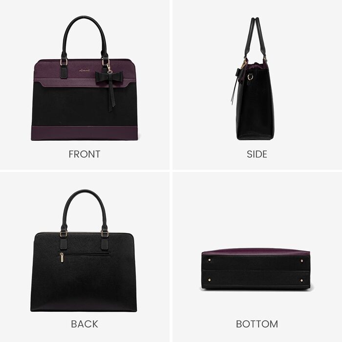Сумка LOVEVOOK для жінок, велика, 15.6 дюймів, для ноутбука, робоча, елегантна, однотонна, шкіряна, для школи, офісу, ділових поїздок, shopper, tote bag (15.6 дюймів, фіолетово-чорна)