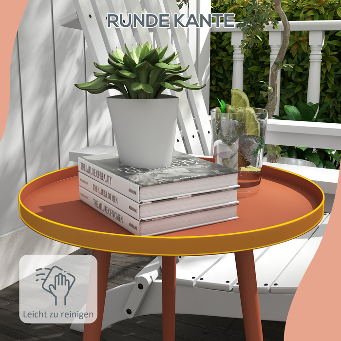 Outsunny Side Table Garden, Атмосферостійкий садовий стіл з піднятим краєм, Сталевий балконний стіл, Круглий журнальний столик 20 кг з навантаженням, Ø40x50H см, Диванний столик для відкритого внутрішнього балкона Тераса Red