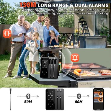 Бездротовий термометр для м'яса з 2 зондами, великий LCD-дисплей, Bluetooth, 130м, термометр для приготування на грилі, BBQ, духовки, гриля, коптильні, сковороди, фритюрниці, водонепроникний IP67