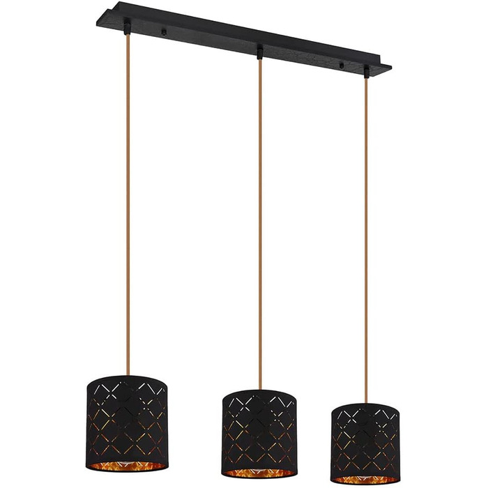 Підвісний світильник Globo чорний підвісний світильник обідній стіл світильник для вітальні підвісний 3 полум'я, декоративні плашки метал чорне золото, 3 шт. цоколі E27, ДхШхВ 70x15x120 см