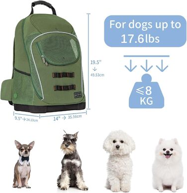 Рюкзак для собак Petsfit до 8 кг, дихаючий, для тривалих подорожей (оливково-зелений-1)
