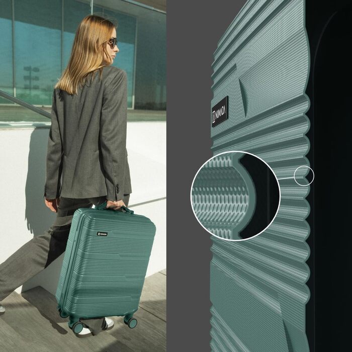 Набір валіз NUMADA Upfly T10 3 шт. ABS: ручна валіза 55x40x20 см, середній кофр 66x44x26 см, косметичка. Набір валіз, міцний та безпечний