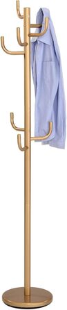 Металева стійка для одягу IDIMEX Mila з 8 гачками, золота. Практичний вішак для одягу з круглим підставою