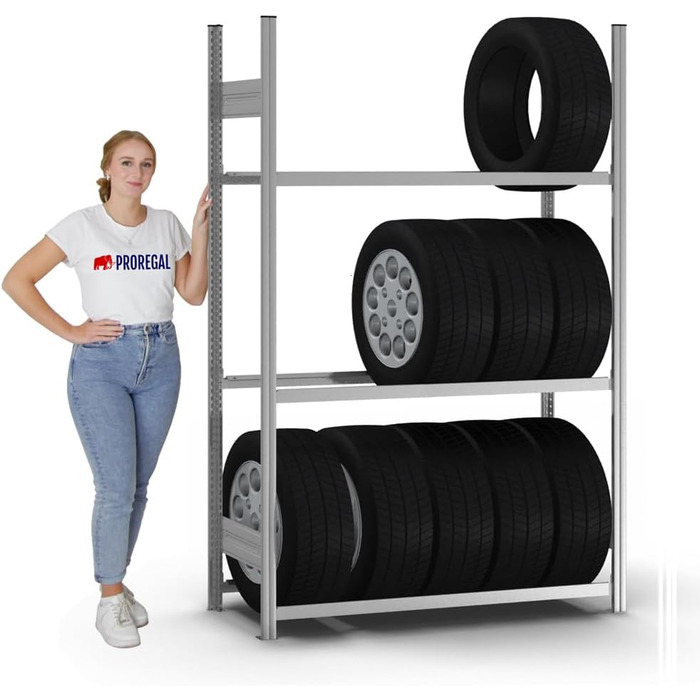 Регулятор для шин PROREGAL | Базовий стелаж | 200x100x40 см | 3 полиці | Максимальне навантаження 150 кг | Оцинкований | Стійка для шин у гараж | Базовий стелаж 200x130x40 см