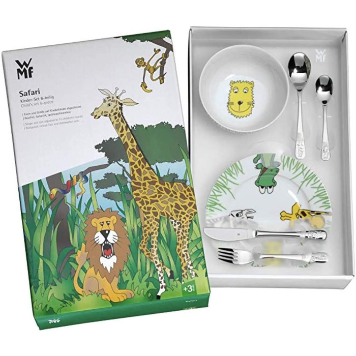 Набір дитячого посуду WMF Safari 6-частинний (з нержавіючої сталі), від 3 років, Cromargan, для миття в посудомийній машині