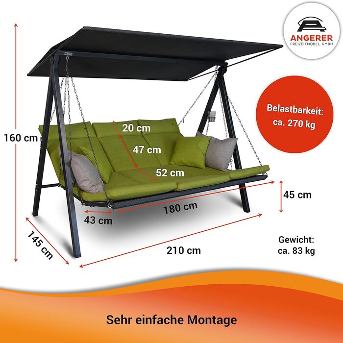 Гойдалка Анґерер Голлівуд Лаунж Смарт – для сидіння, відпочинку та сну, з функцією ліжка, Made in Germany, преміум-якість