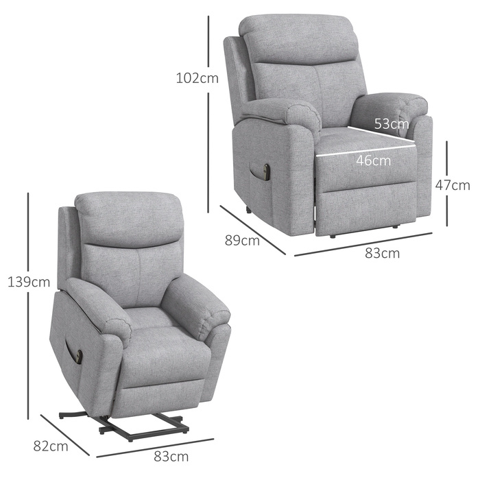 Реклайнер для телевізора HOMCOM Recliner Electric з допоміжним засобом стоячи, 5 режимів масажу, функція відкидання, масажне крісло з підніжкою, білизняний вигляд, бічна кишеня та пульт дистанційного керування, для вітальні, сірий | Аосом