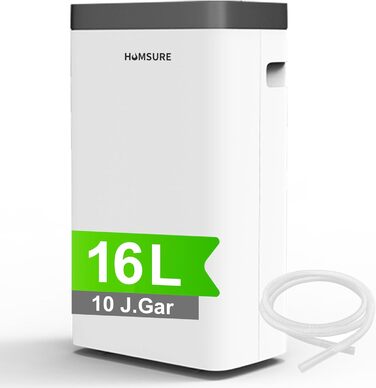 Електричний осушувач повітря 16L для підвалу та кімнат до 25 м², 35dB, шланг 1.2м, таймер, 16 л/добу, 20 м²