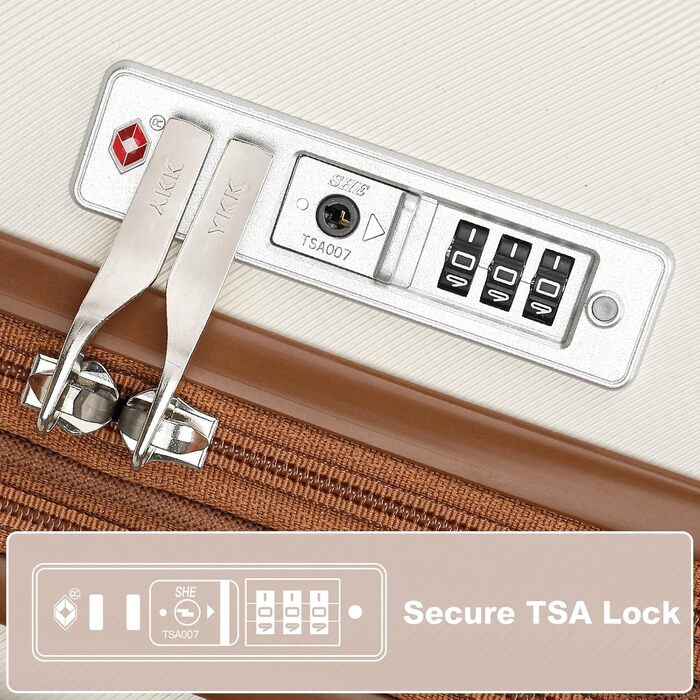 KONO Чемодан ручної поклажі на коліщатках, розширюваний, 55x39x20 см, з жорстким корпусом, 37 л, з TSA-замком, колір бежево-коричневий, розмір L (65 см)