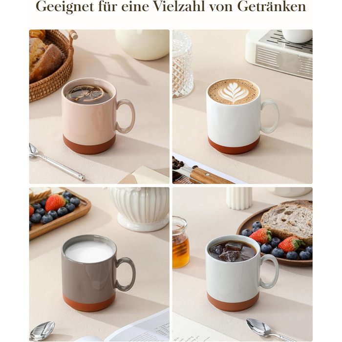 MALACASA Набір посуду з 24 предметів для 6 осіб, керамічний сервіз з реактивною глазур'ю, тепла колірна гамма. Включає: 6 тарілок для їжі, 6 тарілок для десерту, 6 супових тарілок, 6 мисок для мюслі. Колір: білий з коричневим низом (4 чашки для кави, бага