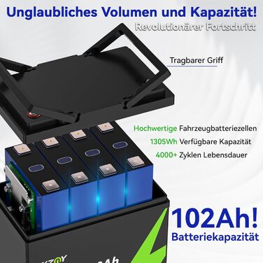 Літієва батарея XZNY 12V 100Ah Mini LiFePO4 зі 100A BMS, підходить для автофургонів, сонячних батарей, поза мережею