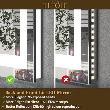 Дзеркало для ванної кімнати TETOTE з підсвічуванням 90x90 см, без рами, LED-touch, 3 кольори, регулювання яскравості, функція пам'яті