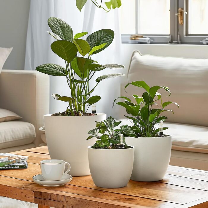 Набір горщиків для квітів T4U 15см з автополивом та індикатором рівня води, 4 шт. (білий, 22*21см)